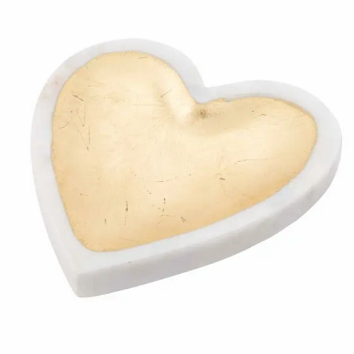 Mud Pie White Marble Foil Heart Tray