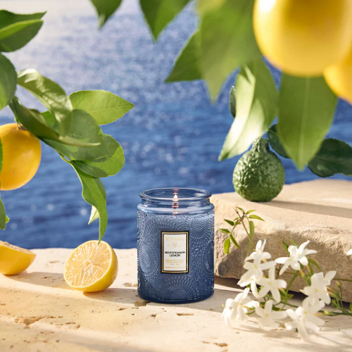 Voluspa Mediterranean Lemon 5.5 oz. Embossed Glass Jar Candle