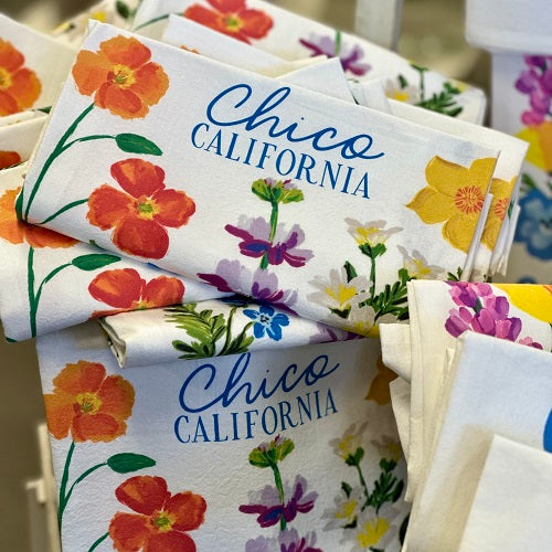 Doodles Ink Chico California Wildflowers Tea Towel