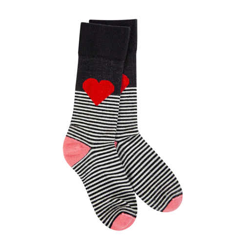 Crescent Sock Company Black Multi Heart Women's Wool Socks