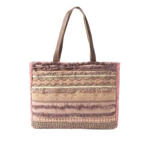 Myra Desert Lace & Fringe Weekender Bag Dusty Rose