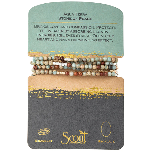 Scout Stone Wrap Bracelet/Necklace Aqua Terra Gold/Silver Stone of Peace
