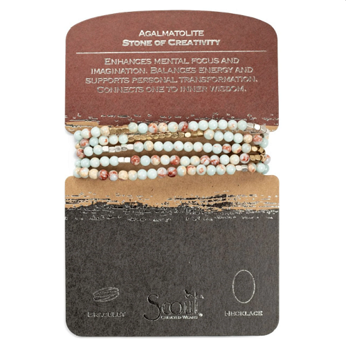 Scout Stone Wrap Bracelet/Necklace Agalmatolite/Silver/Gold