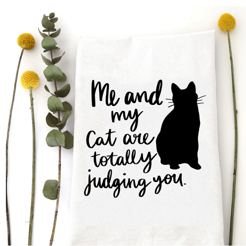 Wildwood Landing Cat & I Judging Tea Towel