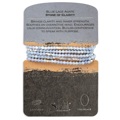 Scout Stone Wrap Bracelet/Necklace Blue Lace Agate/Silver