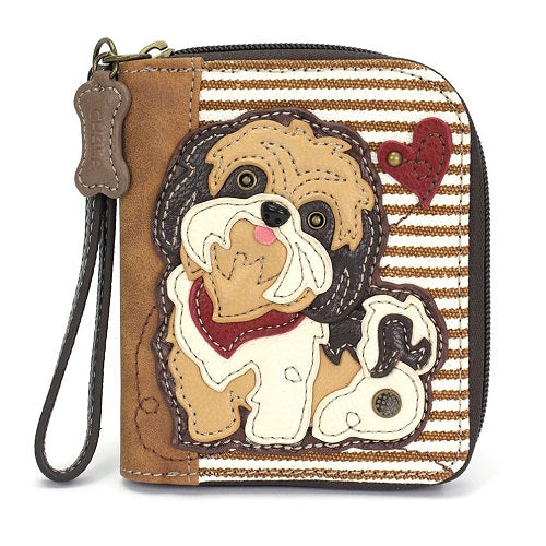 Chala Zip-Around Wallet Brown Shih Tzu Brown Stripe