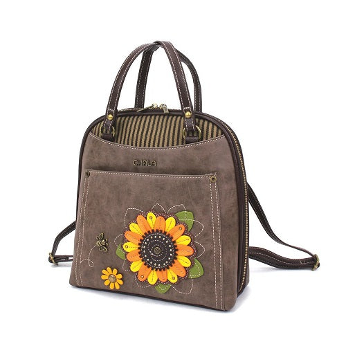 Chala Convertible Backpack Purse Sunflower Stone Gray