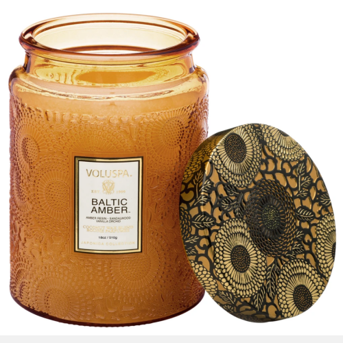 Voluspa Baltic Amber Large Embossed Glass Jar Candle