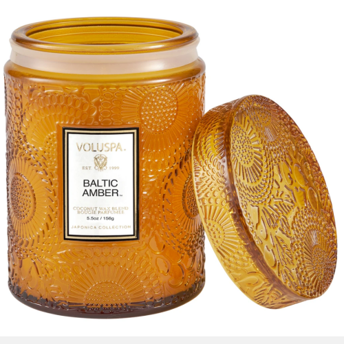 Voluspa Baltic Amber Small Embossed Glass Jar Candle