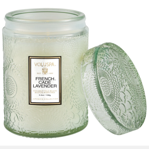 Voluspa French Cade Lavender Small Embossed Glass Jar Candle