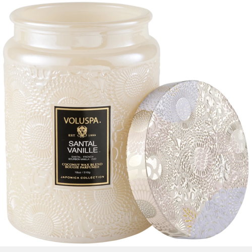 Voluspa Santal Vanille Large Embossed Glass Jar Candle