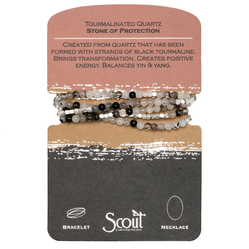 Scout Stone Wrap Bracelet/Necklace Tourmalinated Quartz/Silver Stone of Protection