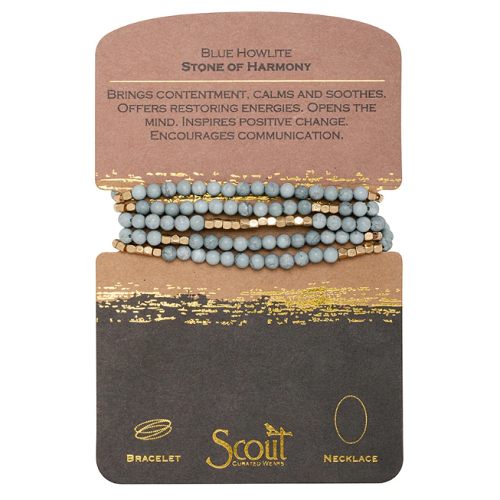 Scout Stone Wrap Bracelet/Necklace Blue Howlite/Gold